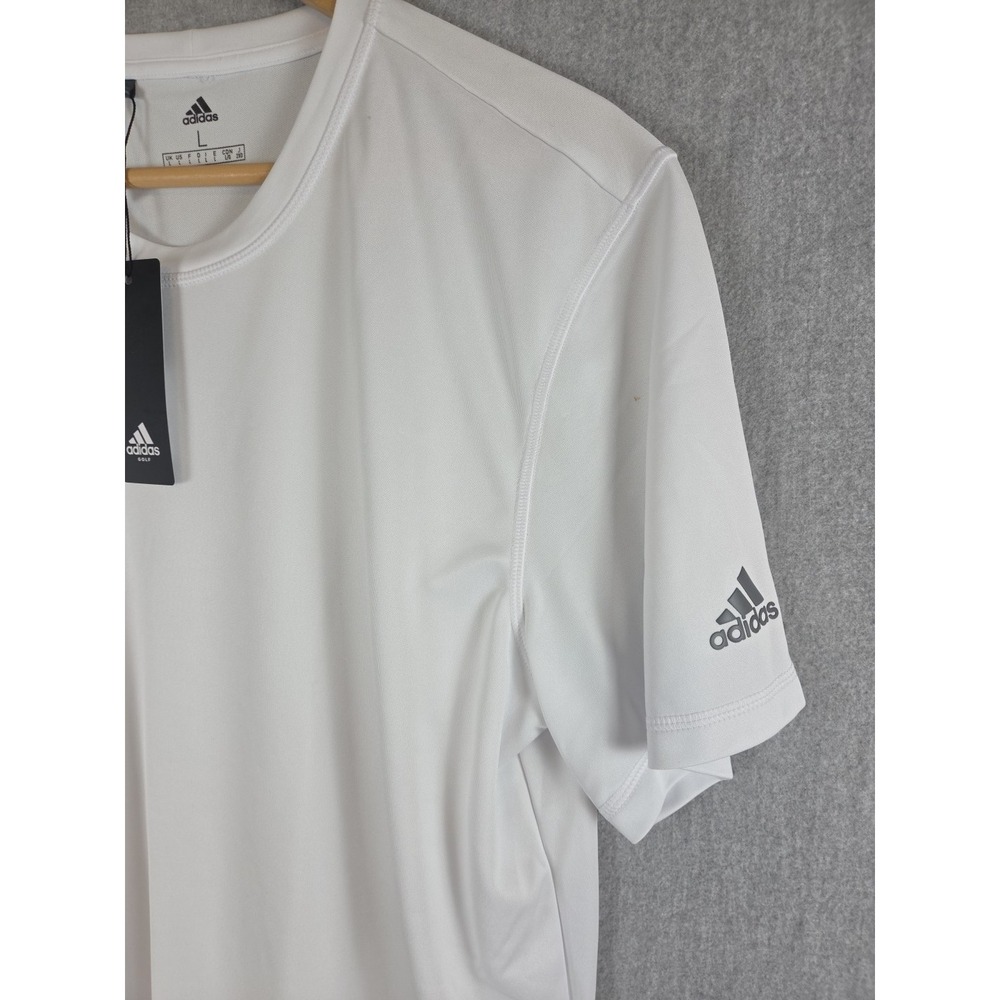 Adidas Golf Mens L White Multi Sport T Shirt Active Stretch Sleeve Logo NEW